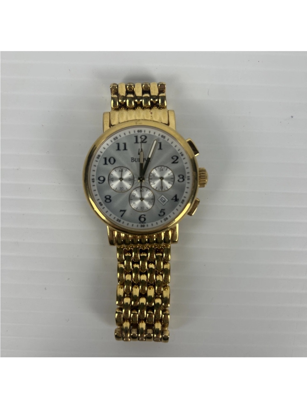 Bulova Gold-Tone Chronograph Watch – Timeless Luxury and Precision. C965132.